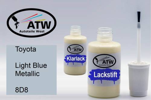 Toyota, Light Blue Metallic, 8D8: 20ml Lackstift + 20ml Klarlack - Set, von ATW Autoteile West.